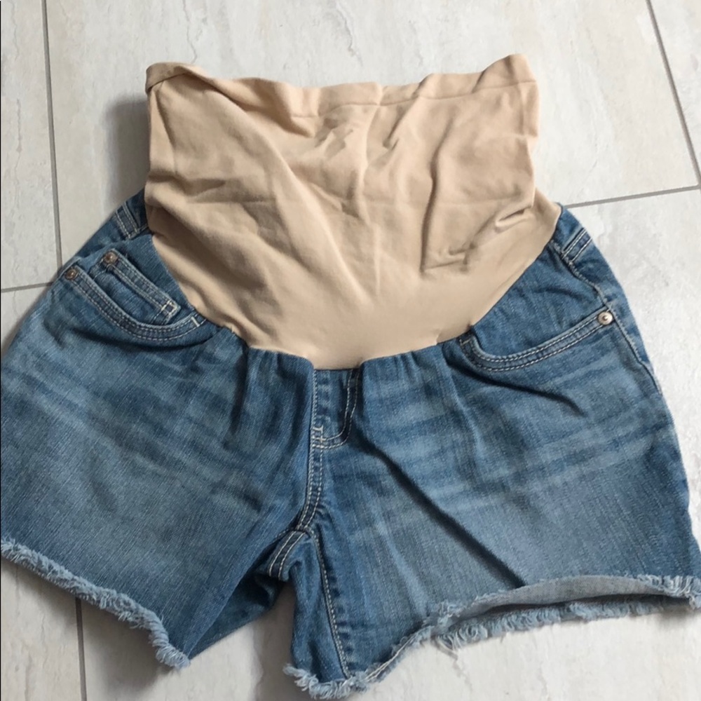 Blue indigo maternity shorts